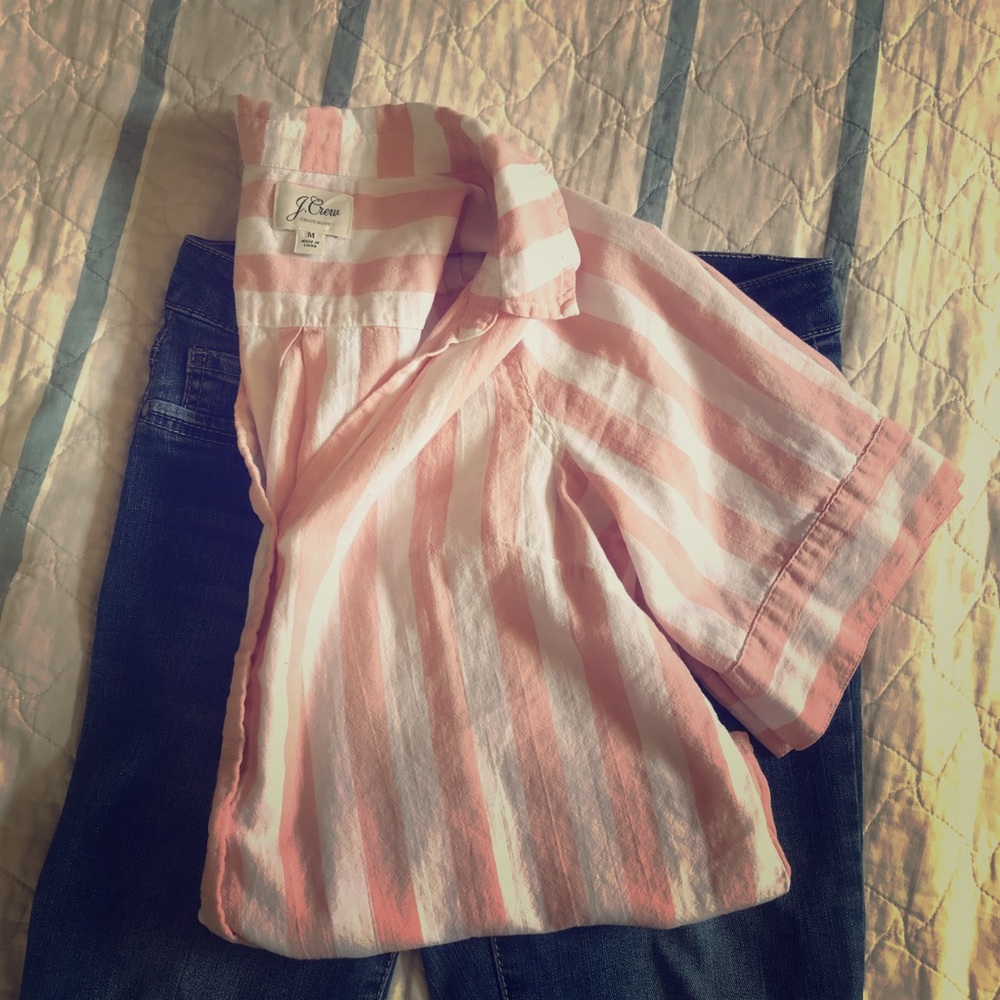 J.Crew button up pink and white shirt
